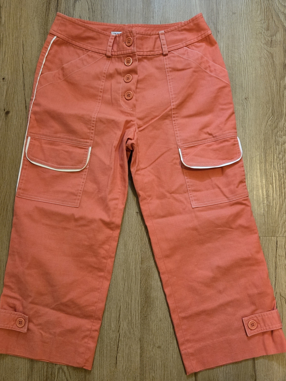 Vintage 90's Mid-Rise Cargo Capri Pants Coral Orange 4-Button Fly Size 6